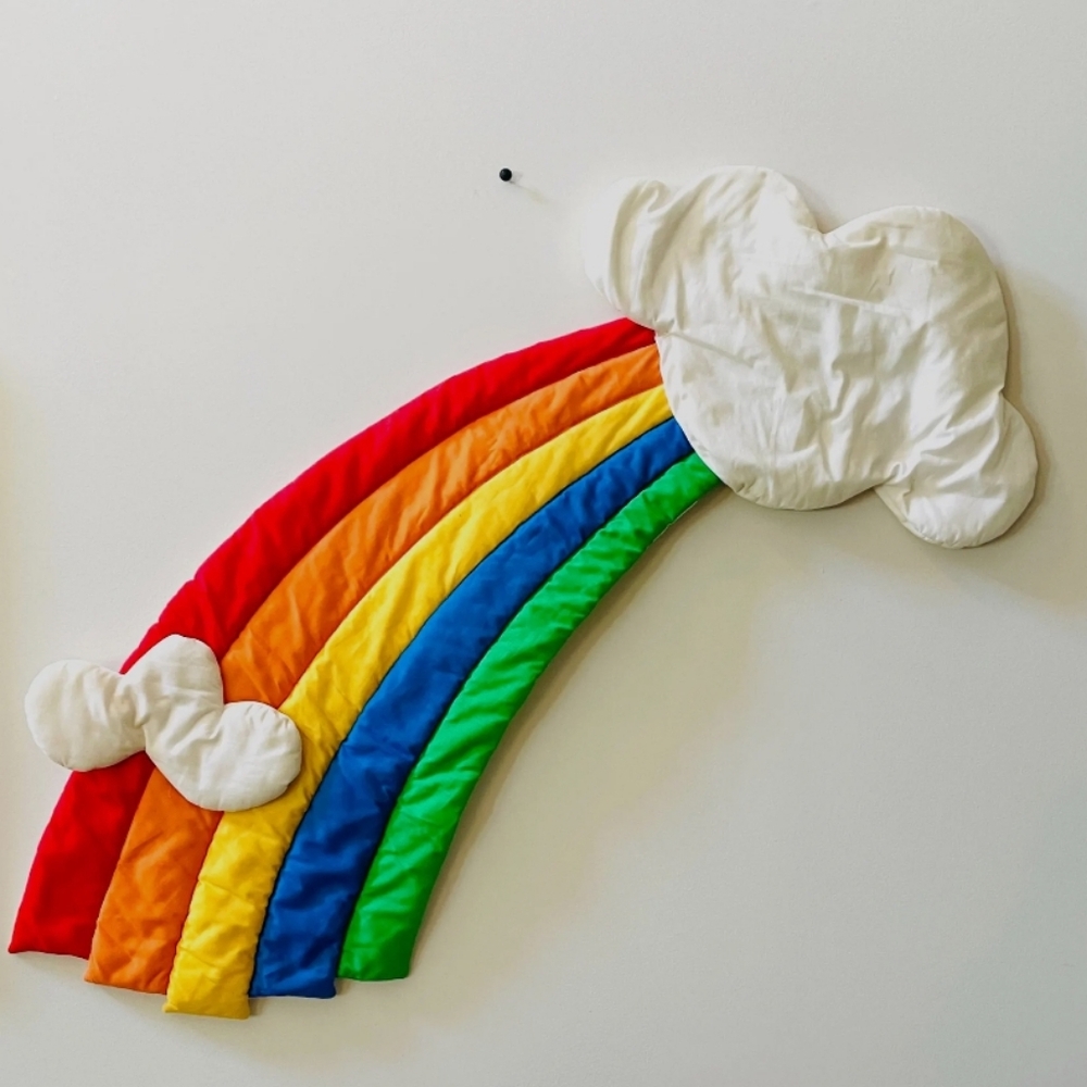80’s Wooltex Quilted Fabric Rainbow with Clouds / Rainbow Brite